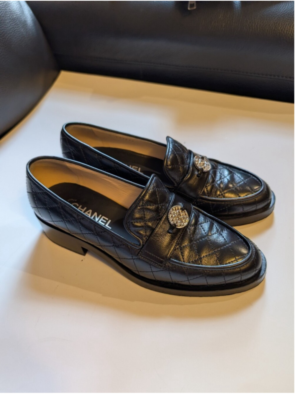 Chanel Quilted Lambskin Coin Loafers Size 39 In EUC